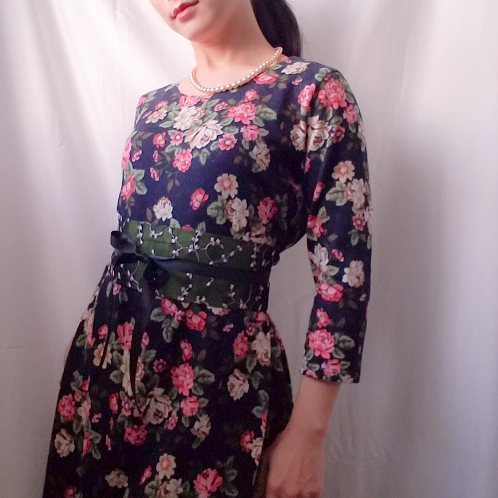 Dark Navy Rose pattern dress by vibe sportswear